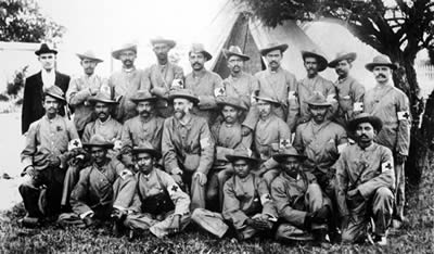 Gandhi with stretcher-bearers