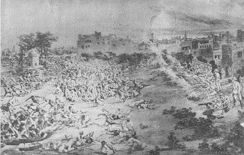 The Jallianwala Bagh massacre
(from a painting in the library of the Golden Temple, Amritsar)